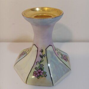 Candlestick Holder Porcelain Pink Purple Lavender Gold Floral Made In Germany